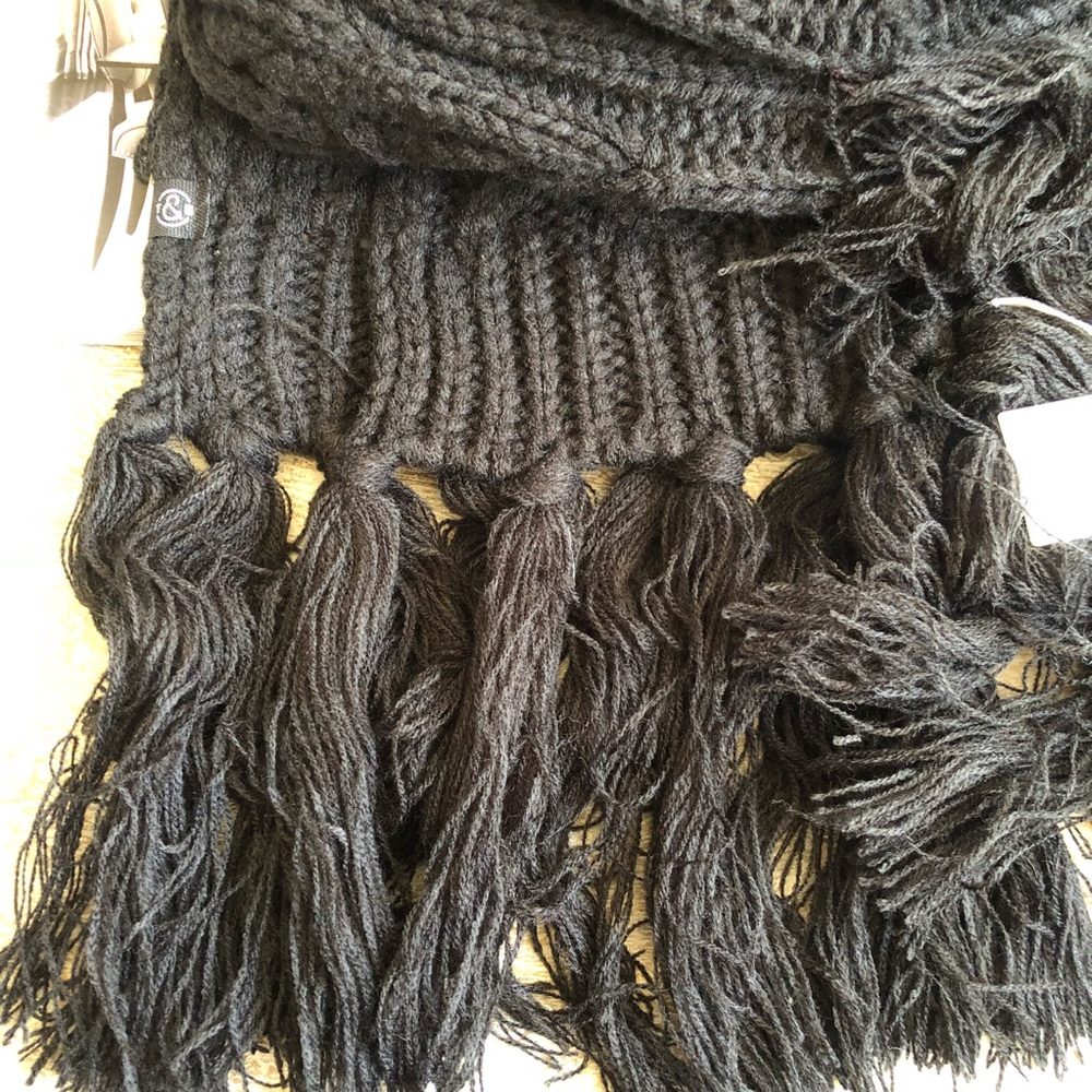 Treasure & Bond Fringe Cable Knit Scarf In Black - Picture 4 of 5